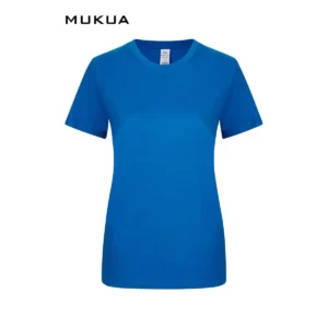 Camiseta de mujer Mukua PALM WOMAN TS190WC azul Atoll, de manga corta y cuello redondo, vista frontal.