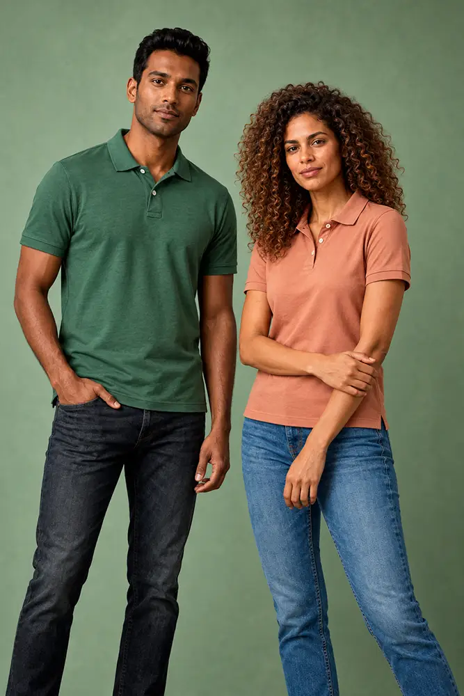 polos-personalizados-mandino-textil-3 Chico y chica vistiendo polo personalizado de Mandino Textil