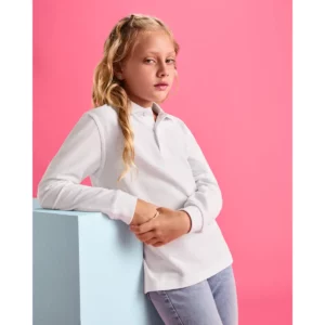 Polo Roly CARPE CHILD en blanco de manga larga, vista frontal con modelo