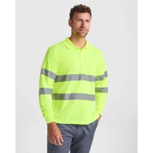 Polo Roly POLARIS L/S en amarillo flúor de manga larga, vista frontal con modelo