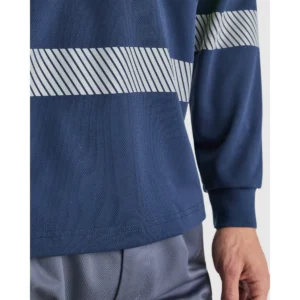 Polo Roly VEGA LS en azul marino y amarillo flúor, detalle de las bandas reflectantes