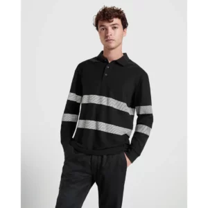 Polo Roly FORAN L/S en negro de manga larga, vista frontal con modelo