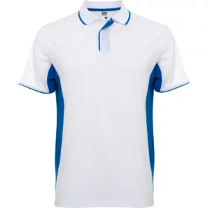 Polo Roly MONTMELO en blanco y azul royal, vista frontal