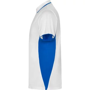 Polo Roly MONTMELO en blanco y azul royal, vista lateral
