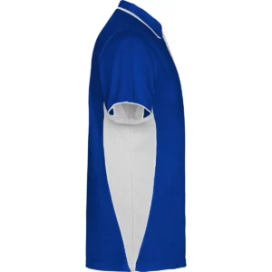 Polo Roly MONTMELO en azul royal y blanco, vista lateral opuesta