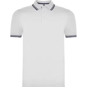 Polo Roly MONTREAL en blanco y azul marino, vista frontal