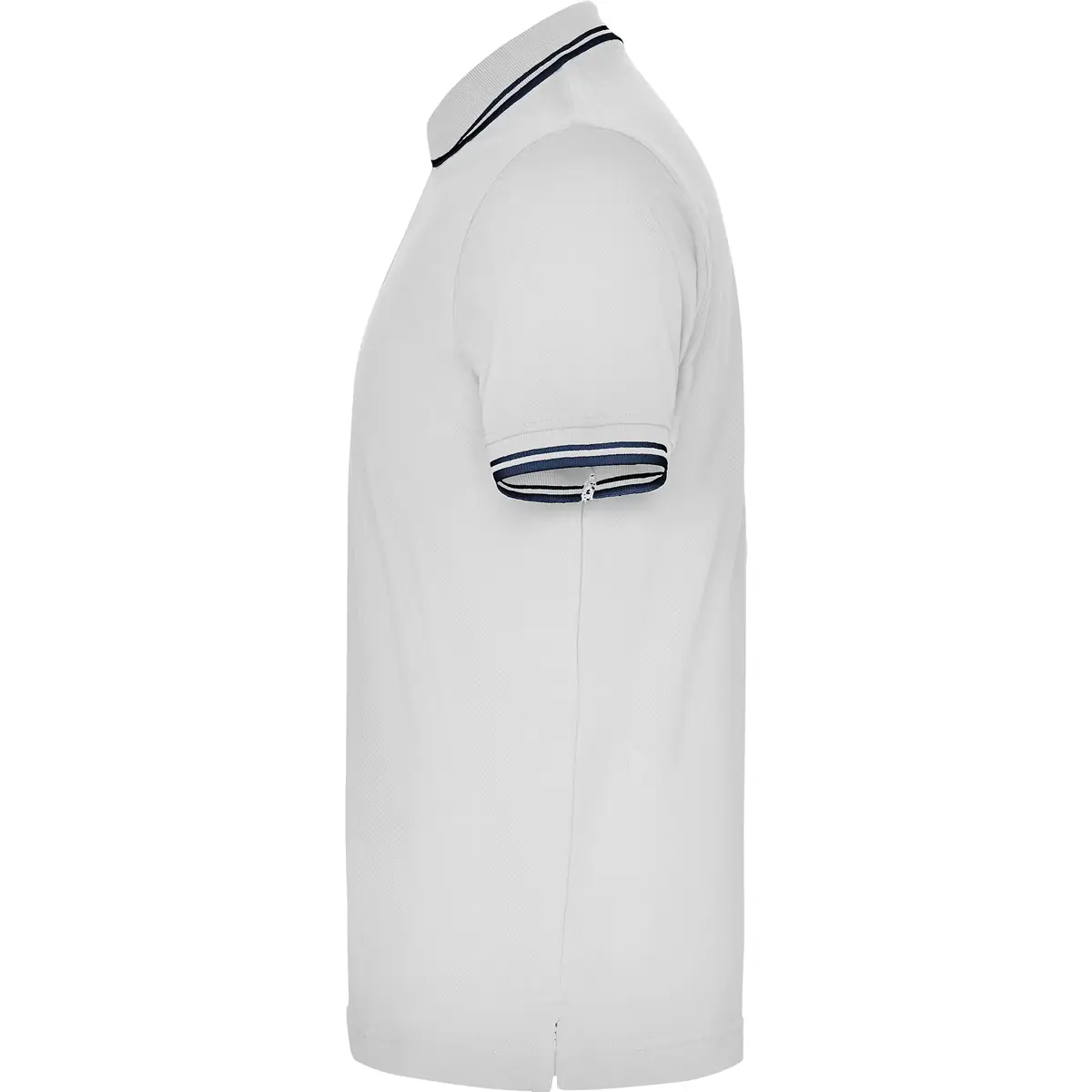 Polo algodón peinado hombre Roly MONTREAL 4 Polo Roly MONTREAL en blanco y azul marino, vista lateral
