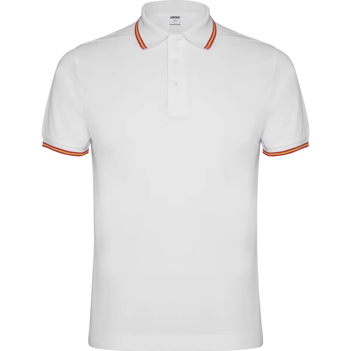Polo piqué con bandera bordada Roly NATION 3 Polo Roly NATION en blanco, vista frontal