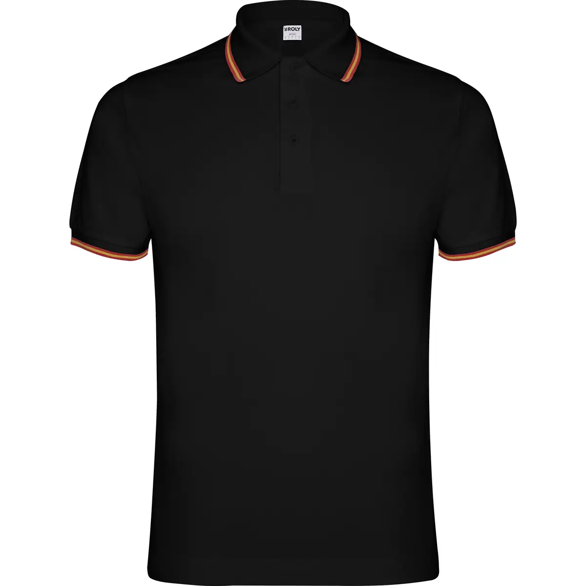 Polo piqué con bandera bordada Roly NATION 7 Polo Roly NATION en negro, vista frontal