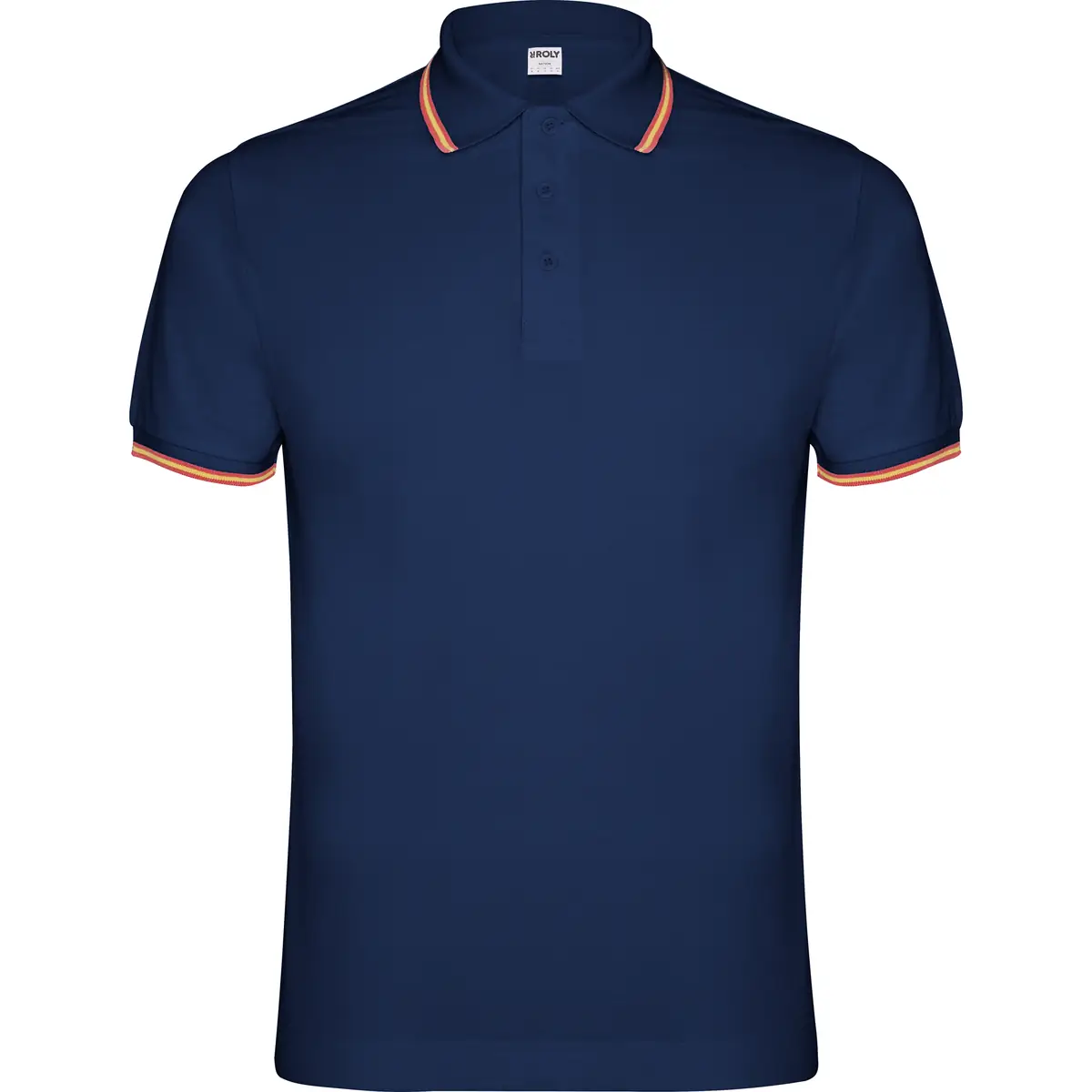 Polo piqué con bandera bordada Roly NATION 11 Polo Roly NATION en azul marino, vista frontal