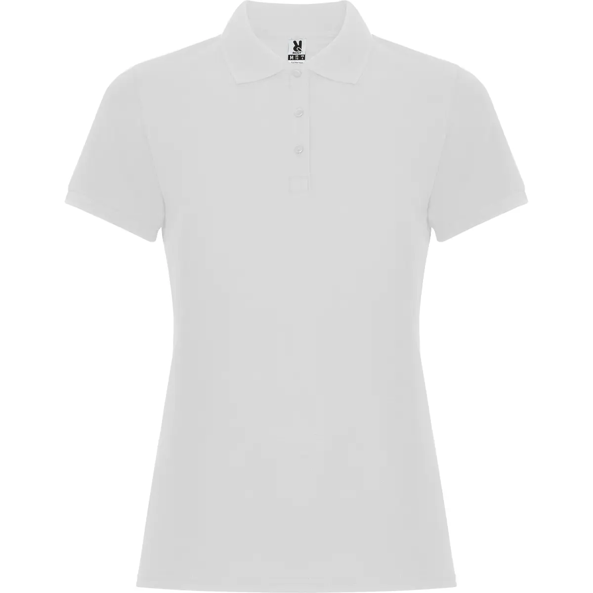 Polo piqué mujer Roly PEGASO WOMAN PREMIUM 3 Polo Roly PEGASO WOMAN PREMIUM en blanco, vista frontal