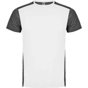 Camiseta técnica de manga corta para hombre Roly ZOLDER, color blanco/negro vigoré