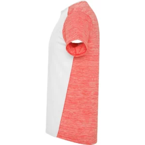 Camiseta técnica de manga corta para hombre Roly ZOLDER, color blanco/coral flúor vigoré