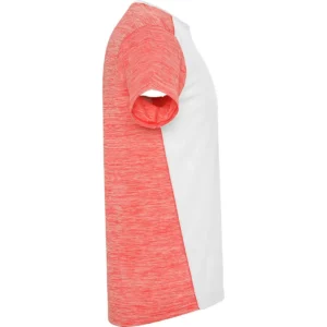 Camiseta técnica de manga corta para hombre Roly ZOLDER, color blanco/coral flúor vigoré