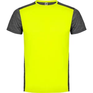 Camiseta técnica de manga corta para hombre Roly ZOLDER, color amarillo flúor/negro vigoré