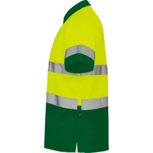 Polo Roly POLARIS en verde jardín y amarillo flúor, vista lateral