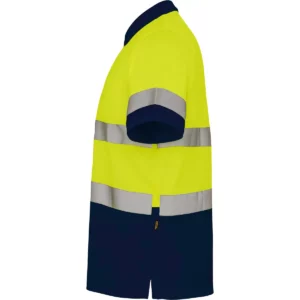 Polo Roly POLARIS en azul marino y amarillo flúor, vista lateral