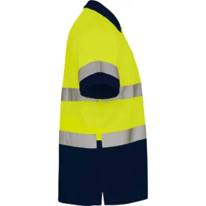 Polo Roly POLARIS en azul marino y amarillo flúor, vista lateral opuesta