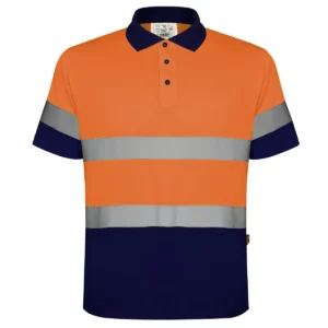 Polo Roly POLARIS en azul marino y naranja flúor, vista frontal