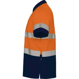 Polo Roly POLARIS en azul marino y naranja flúor, vista lateral