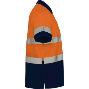 Polo Roly POLARIS en azul marino y naranja flúor, vista lateral opuesta