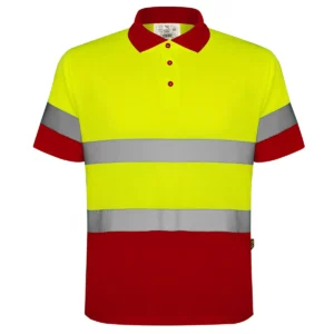 Polo Roly POLARIS en rojo laboral y amarillo flúor, vista frontal
