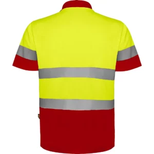 Polo Roly POLARIS en rojo laboral y amarillo flúor, vista trasera