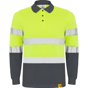Polo Roly POLARIS L/S en plomo y amarillo flúor de manga larga, vista frontal