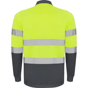 Polo Roly POLARIS L/S en plomo y amarillo flúor de manga larga, vista trasera