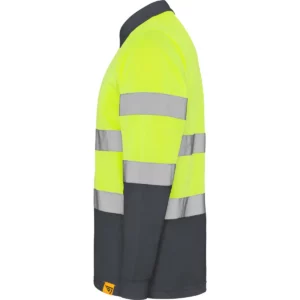 Polo Roly POLARIS L/S en plomo y amarillo flúor de manga larga, vista lateral