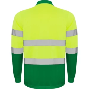 Polo Roly POLARIS L/S en verde jardín y amarillo flúor de manga larga, vista trasera