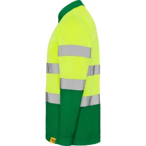 Polo Roly POLARIS L/S en verde jardín y amarillo flúor de manga larga, vista lateral