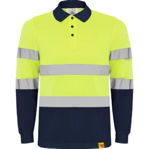 Polo Roly POLARIS L/S en azul marino y amarillo flúor de manga larga, vista frontal