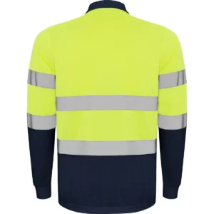 Polo Roly POLARIS L/S en azul marino y amarillo flúor de manga larga, vista trasera