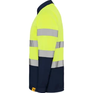 Polo Roly POLARIS L/S en azul marino y amarillo flúor de manga larga, vista lateral