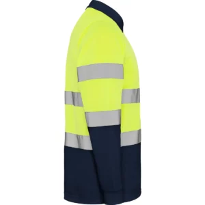 Polo Roly POLARIS L/S en azul marino y amarillo flúor de manga larga, vista lateral opuesta