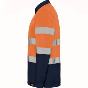 Polo Roly POLARIS L/S en azul marino y naranja flúor de manga larga, vista lateral