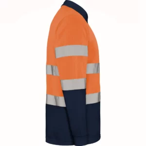 Polo Roly POLARIS L/S en azul marino y naranja flúor de manga larga, vista lateral opuesta