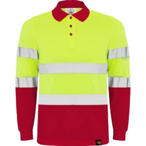 Polo Roly POLARIS L/S en rojo laboral y amarillo flúor de manga larga, vista frontal