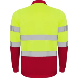 Polo Roly POLARIS L/S en rojo laboral y amarillo flúor de manga larga, vista trasera