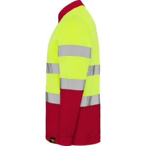Polo Roly POLARIS L/S en rojo laboral y amarillo flúor de manga larga, vista lateral