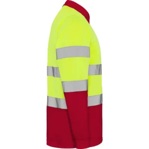Polo Roly POLARIS L/S en rojo laboral y amarillo flúor de manga larga, vista lateral opuesta