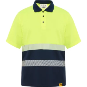 Polo Roly VEGA en azul marino y amarillo flúor, vista frontal