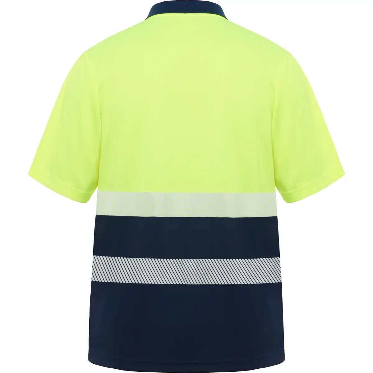 Polo alta visibilidad manga corta Roly VEGA 6 Polo Roly VEGA en azul marino y amarillo flúor, vista trasera