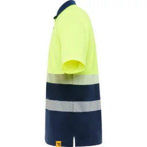 Polo Roly VEGA en azul marino y amarillo flúor, vista lateral