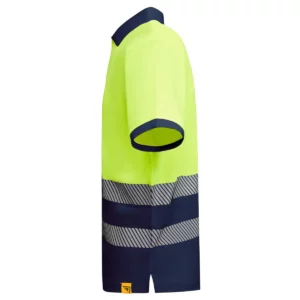 Polo Roly ATRIO en azul marino y amarillo flúor, vista lateral