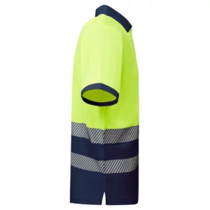 Polo Roly ATRIO en azul marino y amarillo flúor, vista lateral opuesta