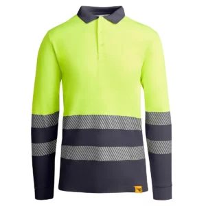 Polo Roly ATRIO LS en plomo y amarillo flúor de manga larga, vista frontal