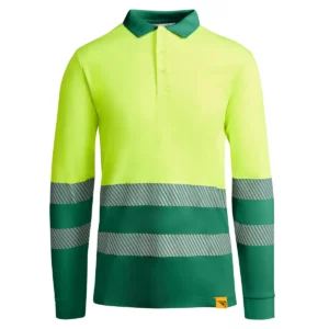 Polo Roly ATRIO LS en verde jardín y amarillo flúor de manga larga, vista frontal