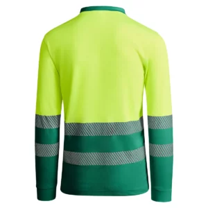 Polo Roly ATRIO LS en verde jardín y amarillo flúor de manga larga, vista trasera
